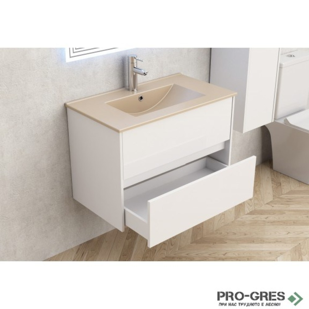 Долен шкаф за баня 80cm, с мивка, бежов мат, Inter Ceramic ICP 7955+ ICC 8066BG